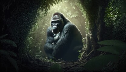 Wall Mural - gorilla hidden in the forest. created with generative ai.