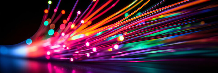 High-speed network data transfer with colorful lines and an optical fiber speed idea drawing. - Generative AI