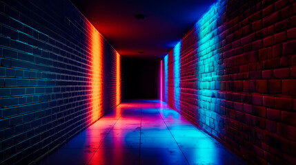 Sticker - Dark tunnel with neon lights in it. Generative AI.