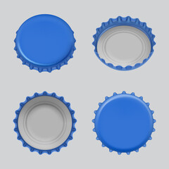 Poster - Beer caps. Realistic templates of different views of soda or alcoholic drinks bottle caps decent vector collection