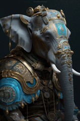 Wall Mural - Elephant Skilled Samurai Warrior Portrait Generative AI