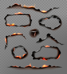 Sticker - Burning paper edges. Various geometrical burning shapes decent vector realistic pictures set