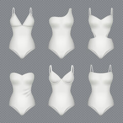 Wall Mural - Female swimsuit. Fashioned bodysuit mockup decent vector realistic templates isolated