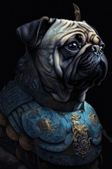 Wall Mural - Pug Expert Samurai Warrior Champion Standing Up Generative AI