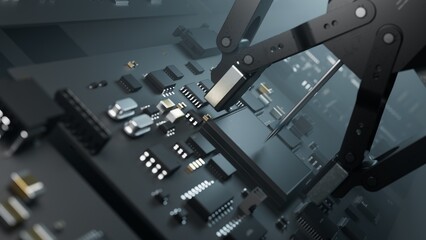 Wall Mural - microelectronics and chip manufacturing. technology concept