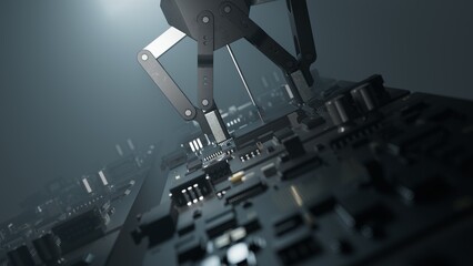 Wall Mural - robotic arm assembles microelectronics