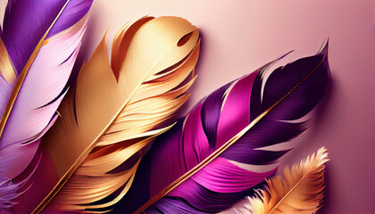 Colorful vintage feather organic background, violet, magenta and pink lines