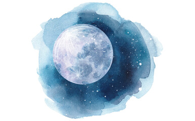 Wall Mural - Abstract watercolor night sky with full moon illustration