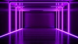 Fototapeta Do przedpokoju - Background of empty room with spotlights and lights, abstract purple background with neon glow Generative AI