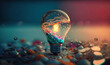 A glowing lightbulb with a stream of creative ideas flowing out of it