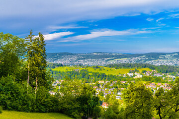 Wall Mural - Houses and forests with meadows in Langnau am Albis, Horgen, Zurich, Switzerland