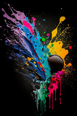 Wall Mural - Splash. Different colors exploding in canvas. Generative AI.
