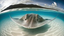 Stingray In Water, Wide Angle Shot, Sea