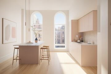 Wall Mural - Modern kitchen in Scandinavian minimalistic style with bright natural lighting