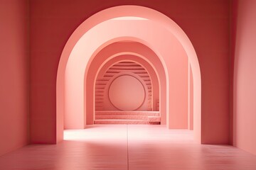 Canvas Print - architecture concept arch inside pink wall paper layers, abstract minimalist geometric background, lumion '11. Generative AI