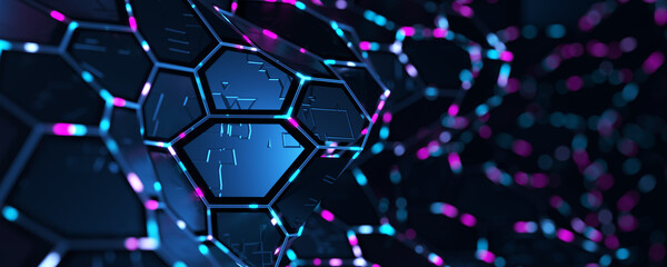 Data background. Big data. Broad banner. Blockchain technology. Network structure background. Artificial intelligence. Machine learning. 3D rendering.