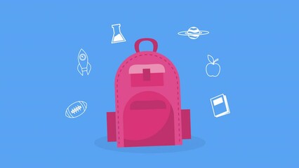 Canvas Print - pink school bag equipment animation