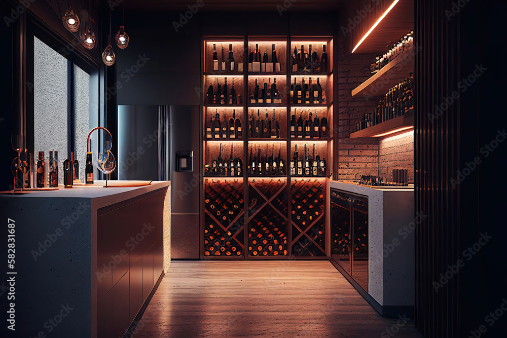 Cozy wine cellar as digital interor design illustration (Generative AI ...