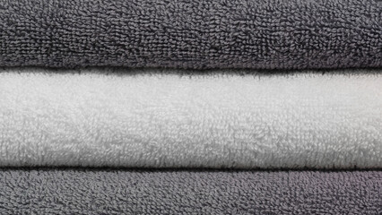 Leinwandbilder - Gray and white folded towels stack closeup picture, hotel service concept background