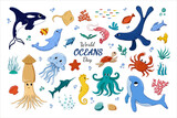 Fototapeta Dinusie - Cartoon sea animal Set. Vector illustration Oceans animals undersea world Oceans Day doodle elements