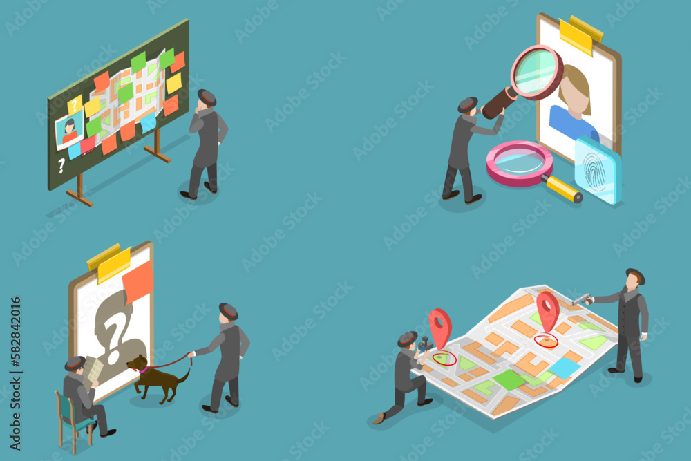 3D Isometric Flat Vector Conceptual Illustration of Private Detective ...