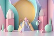 © PimPhoto - Stand podium wall scene pastel color background, geometric shape for product display presentation.