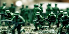 Green Plastic Toy Soldiers In The Middle Of A War, Generative Ai