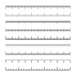 © 32 pixels - Various measurement scales with divisions. Realistic scale for measuring length or height in centimeters, millimeters or inches. Ruler, tape measure marks, size indicators. Vector illustration