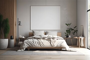 Canvas Print - Modern minimalist bedroom background, wall mockup,. Generative AI