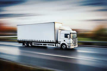 Wall Mural - white truck on the road. motion blur. generative AI