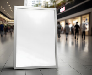 Wall Mural - Blank white billboard digital sign poster mockup in partially outdoor luxury shopping mall for advertising, marketing, template