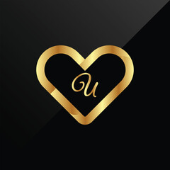 Wall Mural - Initial U Logo With Crown and Love Shape. Heart Letter U Logo Design, Gold, Beauty, Fashion, Cosmetics Business, Spa, Salons, And Yoga Vector Luxury Concept Template
