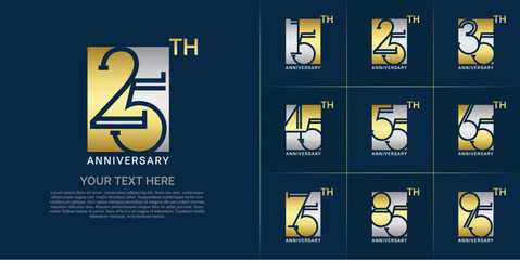 set of anniversary logotype gold and silver color in square for special celebration event