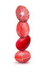 Wall Mural - Stack of bright Easter eggs on white background