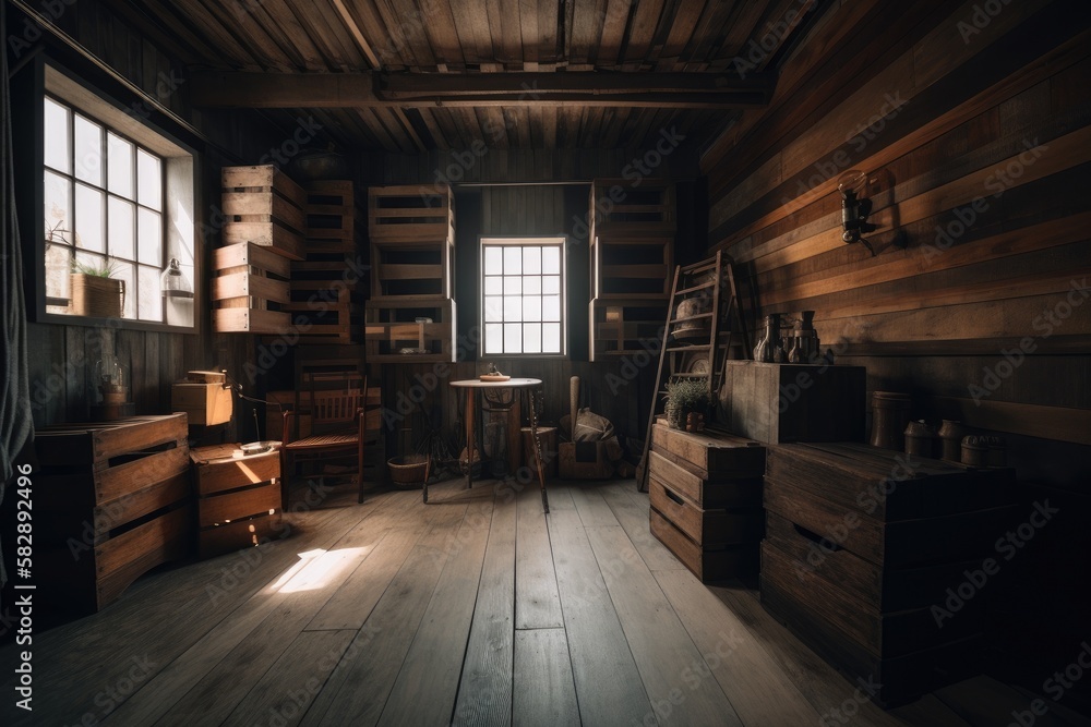 Illustration of a wooden warehouse - Created with Generative ai