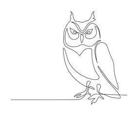 Wall Mural - Continuous one line drawing of owl bird. simple barn owl line art vector illustration.