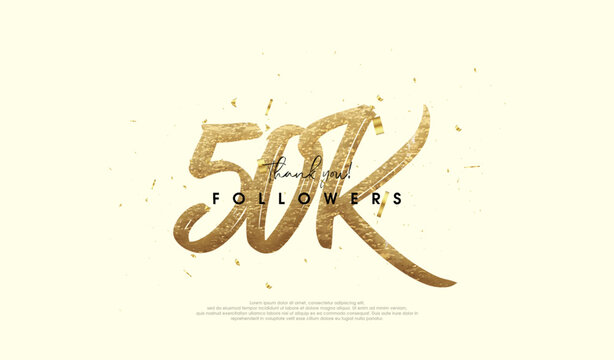 50k celebrations for followers, with fancy gold glitter figures. Premium vector background for achievement celebration design.