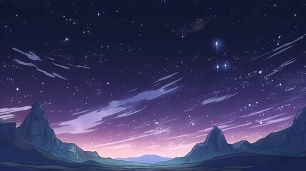 Wall Mural - mountainlandscape night star background. anime cartoon style drawing. generative ai technology.