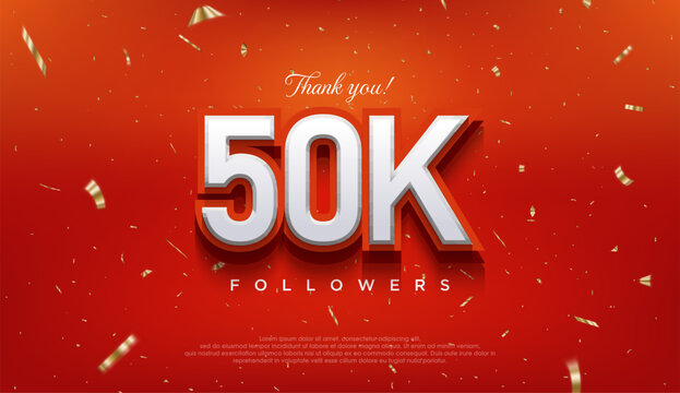 Elegant number to thank 50k followers, the latest premium vector design. Premium vector background for achievement celebration design.