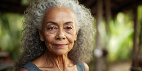 Portrait of beautiful gray-haired woman created with Ai generative tools