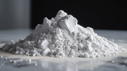 Heap of calcium carbonate powder on light grey table surface, closeup, generative ai