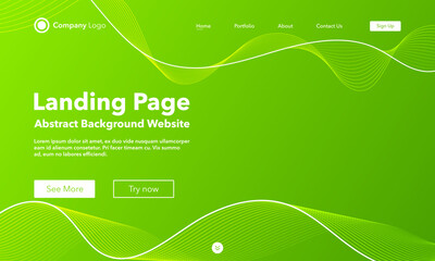 Wall Mural - Gradient abstract wave background. Landing Page. Template for websites or apps. Modern design. Digital frequency track equalizer. Green shiny wave line. Curved wavy line smooth stripe. Vector style