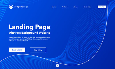 Wall Mural - Gradient abstract wave background. Landing Page. Template for websites or apps. Modern design. Digital frequency track equalizer. Blue shiny wave line. Curved wavy line smooth stripe. Vector style