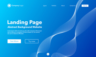 Wall Mural - Gradient abstract wave background. Landing Page. Template for websites or apps. Modern design. Digital frequency track equalizer. Blue shiny wave line. Curved wavy line smooth stripe. Vector style