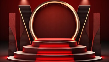 Wall Mural - Stage Podium Scene for Award Ceremony on red Background. Generative ai