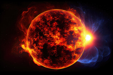 Wall Mural - The sun is on fire. Generative AI.
