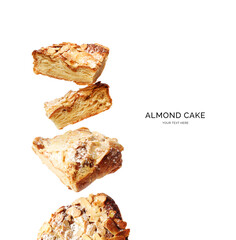 Creative layout made of almond croissants on white background. Flat lay. Food concept. Macro  concept.