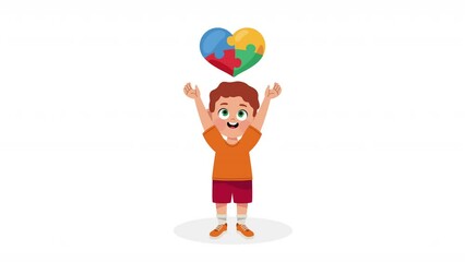 Sticker - boy with puzzle pieces forming heart animation