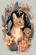 Stunning Pastel Abyssinian cat in a Floral Wonderland: A Scene of a Majestic Animal Surrounded by Delicate Flowers in a Soft and Dreamy Style with Beautiful Serenity Generative AI