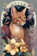 Artistic Pastel Abyssinian cat in a Floral Wonderland: A Beautifully Serene Scene of a Majestic Animal Surrounded by Delicate Flowers in a Soft and Dreamy Style Generative AI